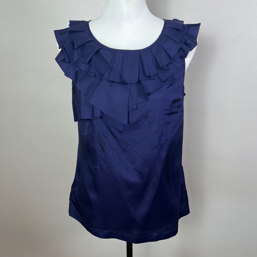 Ann Taylor Silk Ruffle Sleeveless Top Party Cocktail Blouse SP